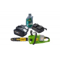 Аккумуляторная цепная пила Procraft PCA40/2 + 2АКБ по 8 А/Ч + ЗУ полный комплект + масло для цепи 1л PRO
