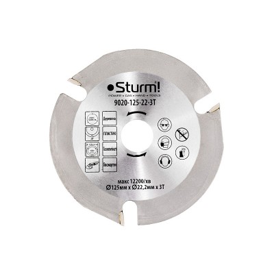 Универсальный диск по дереву для УШМ (дерево, пластик, гипсокортон, газоликат и т.д.) Sturm 9020-125-22-3T