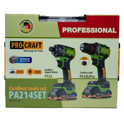 Набор аккумуляторного шуруповерта и винтоверта Procraft PA214SET (2 АКБ)