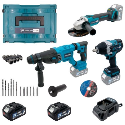 Акумуляторний набір інструментів PROFI-TEC Combo Set 3/5 POWERLine (PBH201BL, DTW800BL, DGA20BL) (2×PT2040MP (4.0 Аг), зарядний пристрій)
