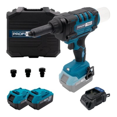 Аккумуляторный заклепочный пистолет PROFI-TEC PRG1020 POWERLine (2×PT2040EP (4.0 Ач), зарядное устройство)