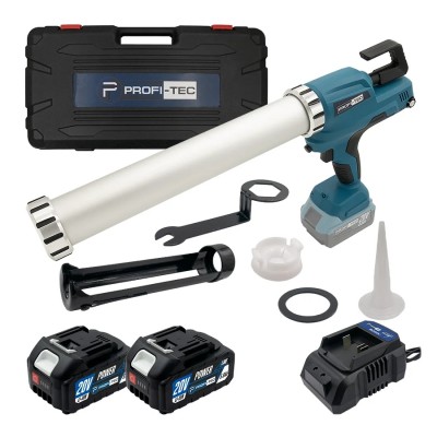 Аккумуляторный пистолет-шприц для герметиков PROFI-TEC PCG20BL POWERLine (2×PT2040MP (4.0 Ач), зарядное устройство)
