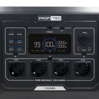 Портативная зарядная станция PROFI-TEC PPS2000 LiFePO₄ (2000 Вт, батарея 1024 Вт·ч)