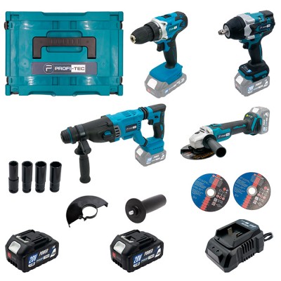 Аккумуляторный набор инструментов PROFI-TEC Combo Set 4/4 POWERLine (PBH201BL, DTW800BL, DGA20BL, PCD2820V) (2×PT2040MP (4.0 Ач), зарядное устройство)