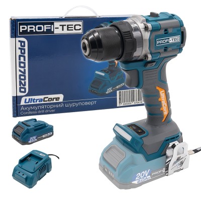 Аккумуляторная дрель-шуруповерт PROFI-TEC PPCD7020 UltraCore (1×PT2020VX (2.0 Ач), зарядное устройство)