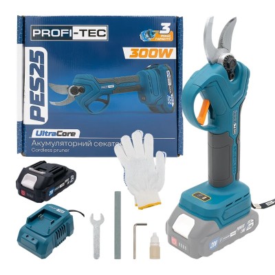 Аккумуляторный секатор PROFI-TEC PES25 UltraCore (1×PT2020MP (2.0 Ач), зарядное устройство)