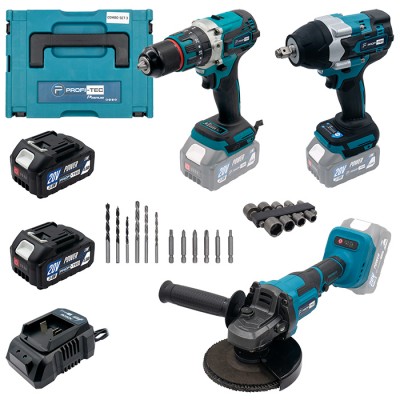 Аккумуляторный набор инструментов PROFI-TEC Combo Set 3/4 POWERLine (DHP485BL, PGA202BL, DTW800BL) (2×PT2040MP (4.0 Ач), зарядное устройство)